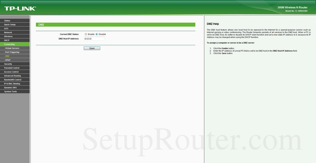 TPLink TLWR941ND Screenshot DMZ