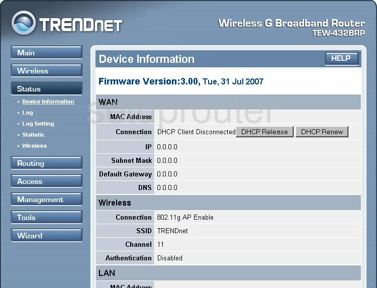 router status mac address internet IP