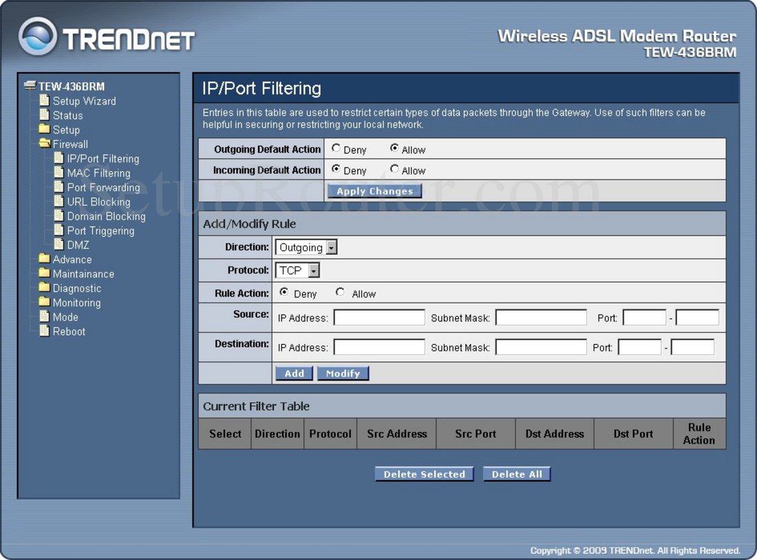 TEW436BRM Screenshot IPPort Filtering