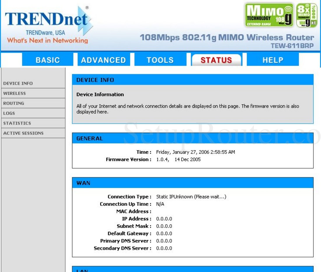 TRENDnet TEW-611BRP Screenshot Device Information