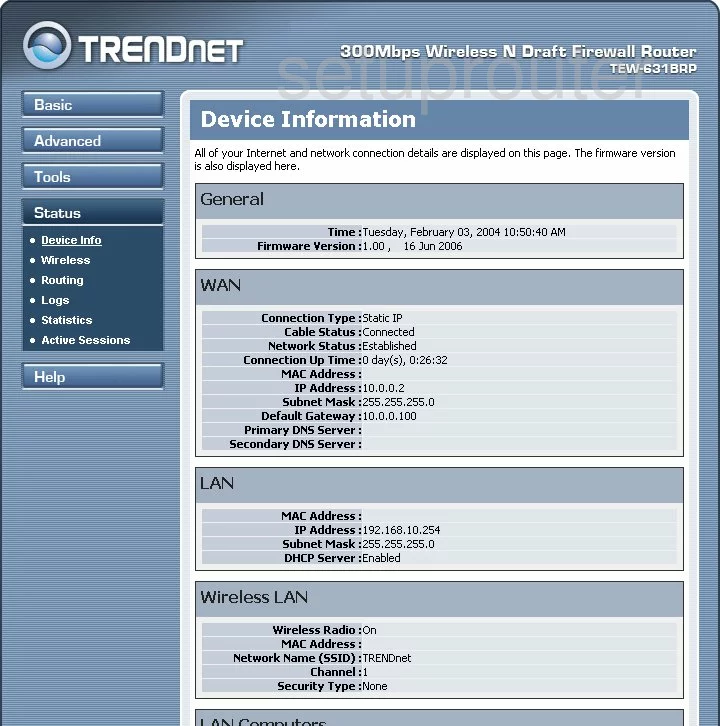 router status mac address internet IP