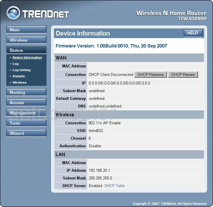 router status mac address internet IP