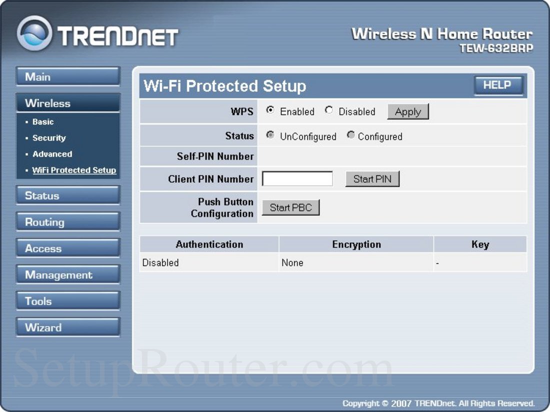 TRENDnet TEW-632BRP Screenshot Wi-Fi Protected Setup