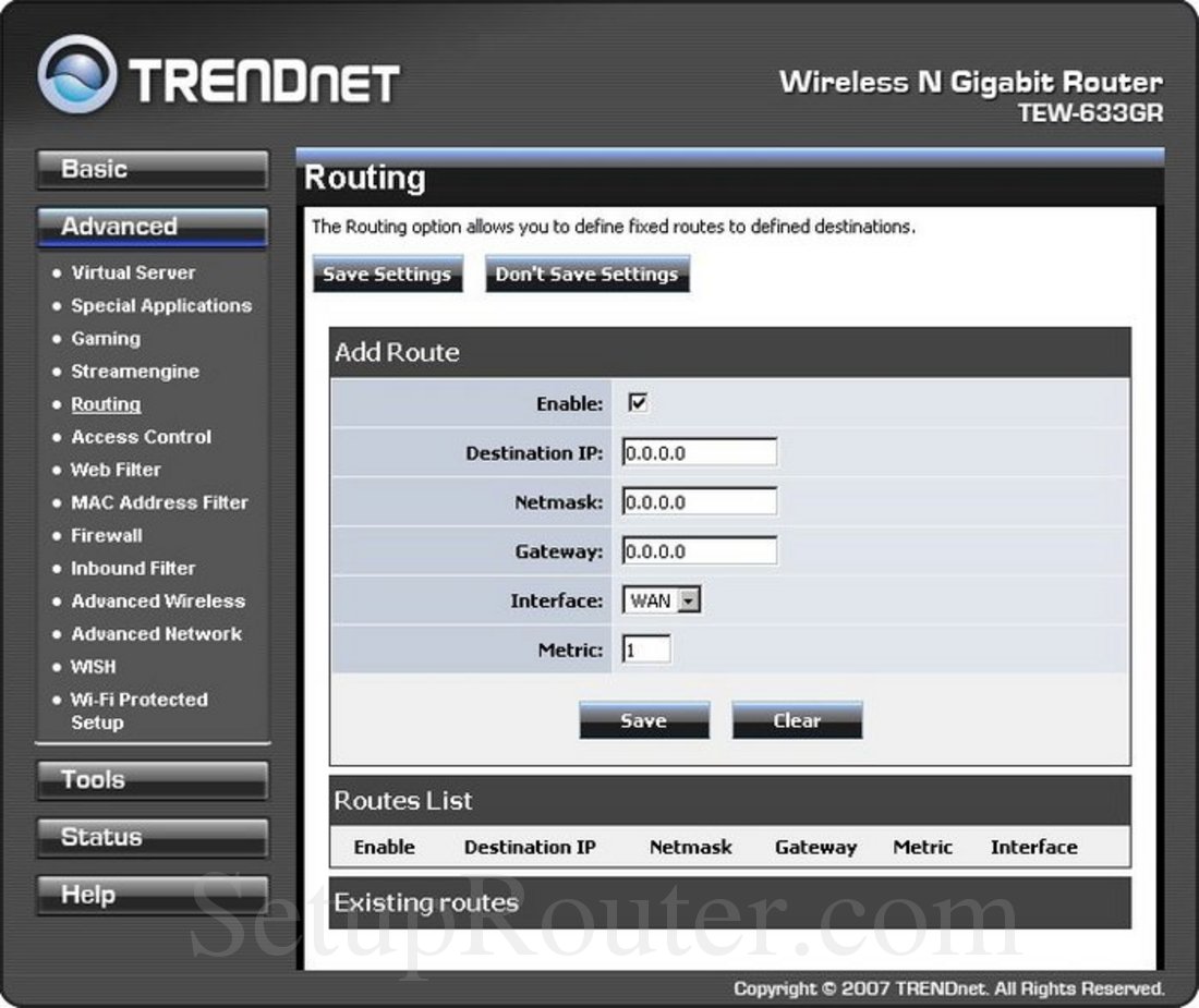TEW633GR Screenshot Routing