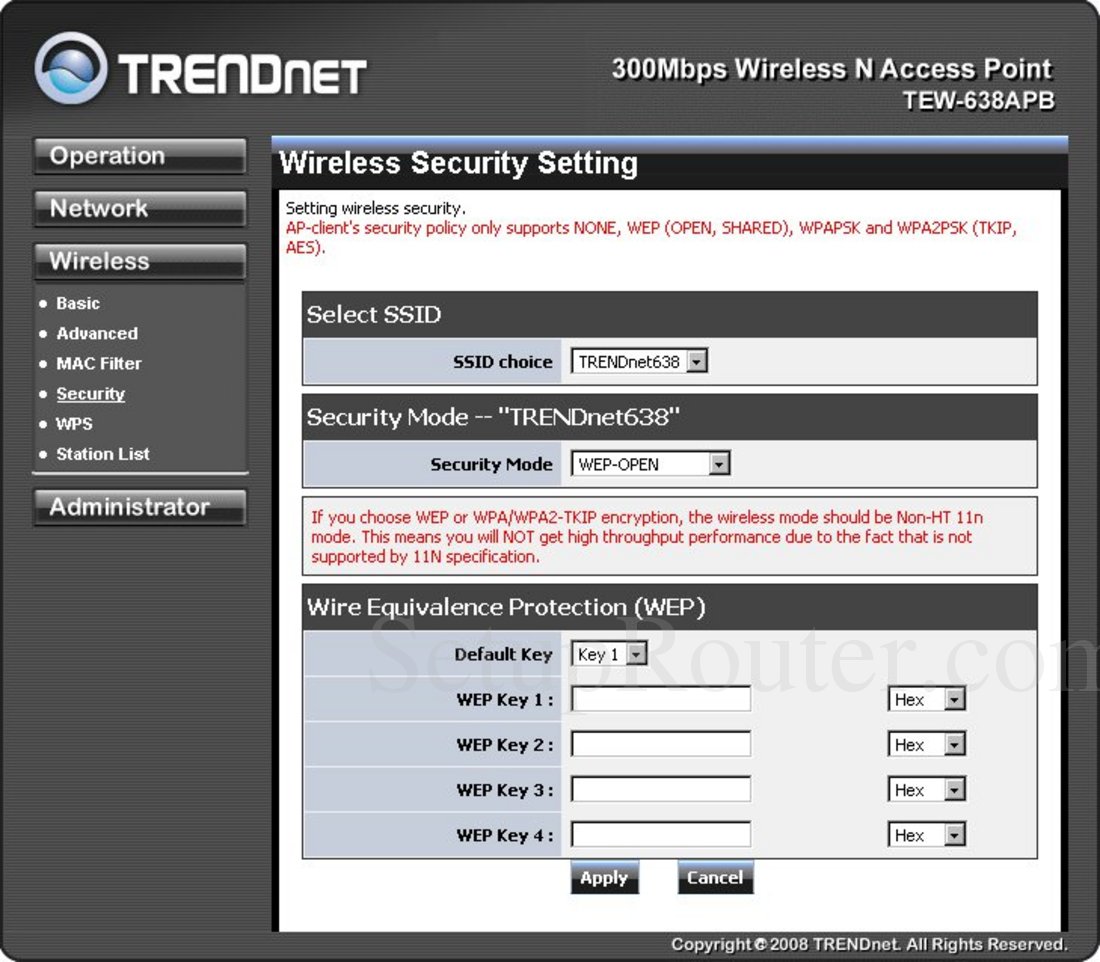 TRENDnet TEW-638APBv2 Screenshot Wireless Security Setting