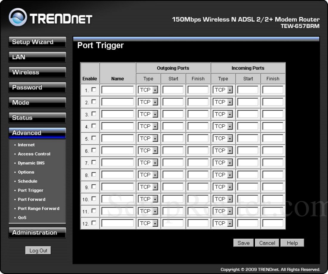 TEW657BRM Screenshot Port Trigger