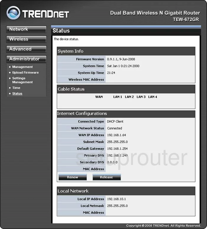 router status mac address internet IP