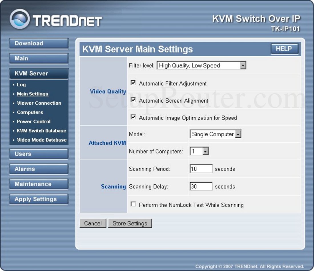 TKIP101 Screenshot KVM Server Main Settings