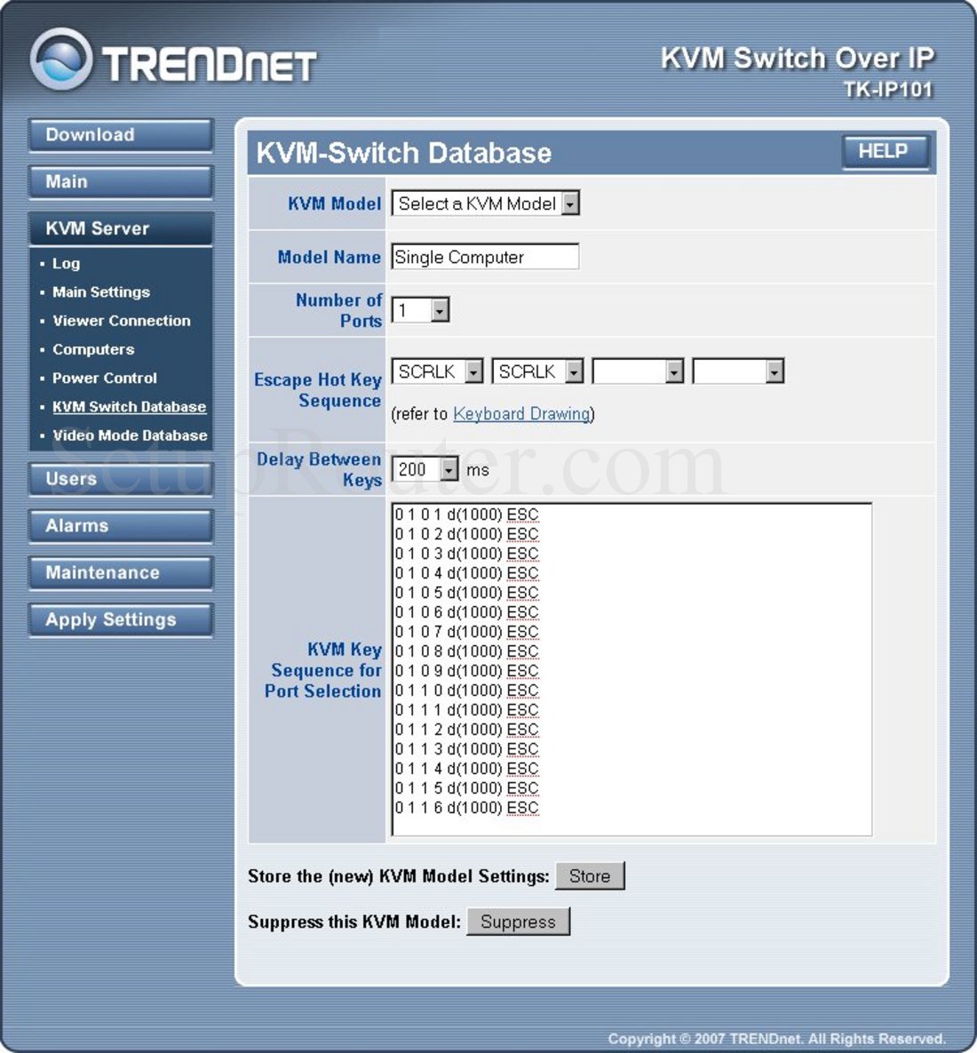 TKIP101 Screenshot KVM Switch Database