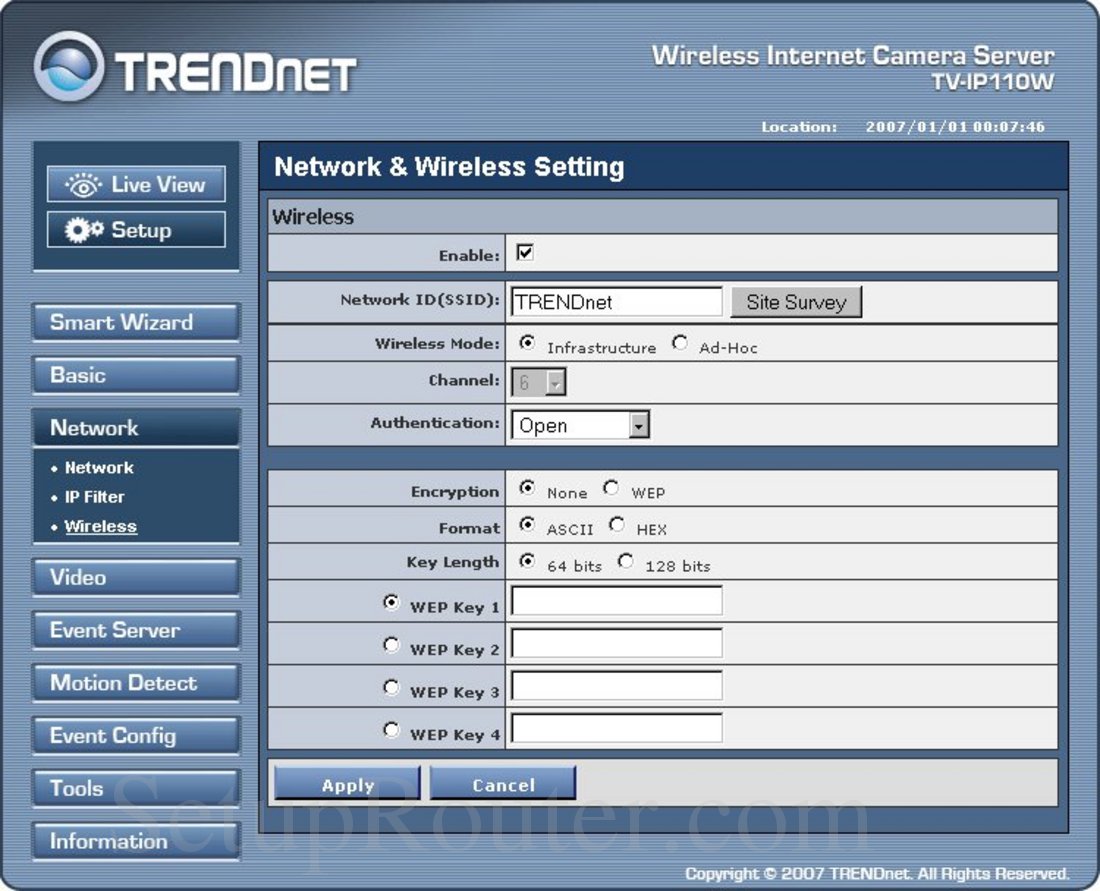 TRENDnet TV-IP110 Screenshot Wireless Settings