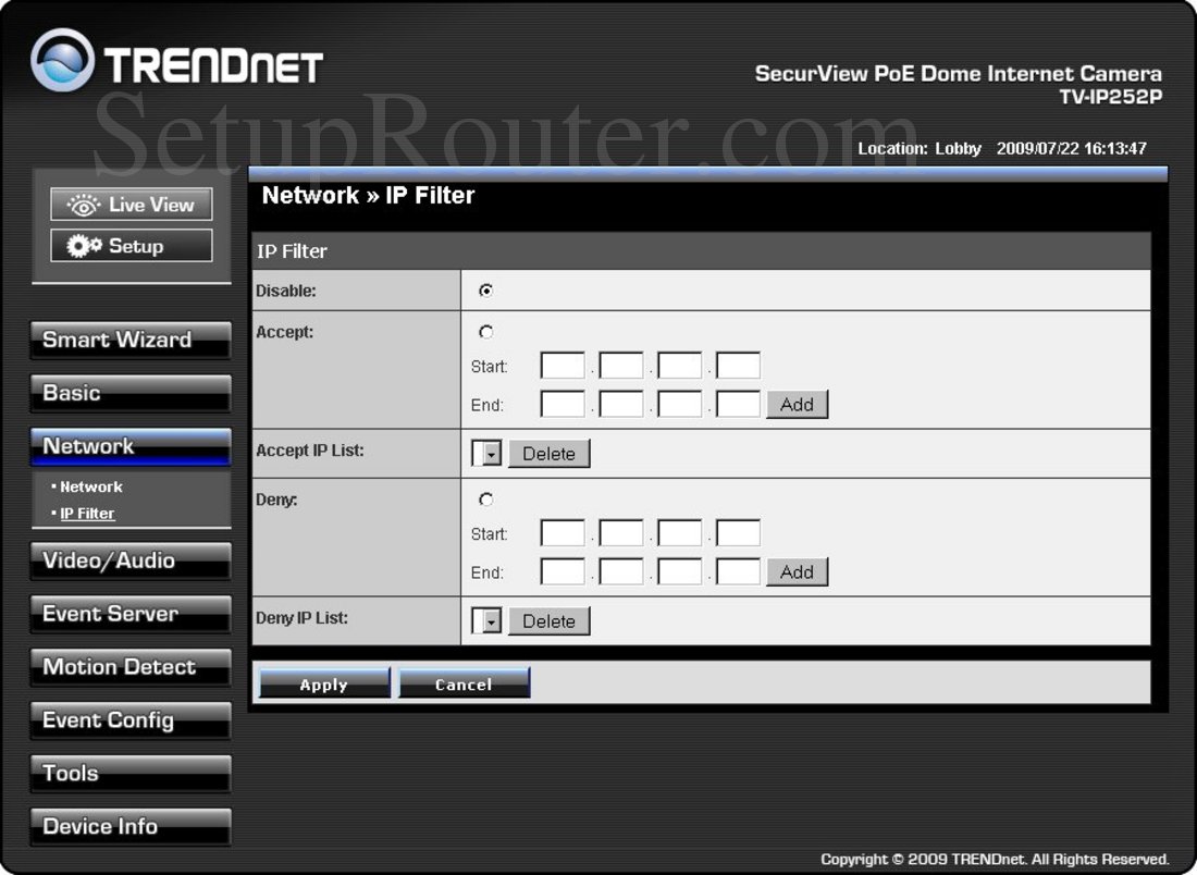 TVIP252P Screenshot IP Filter