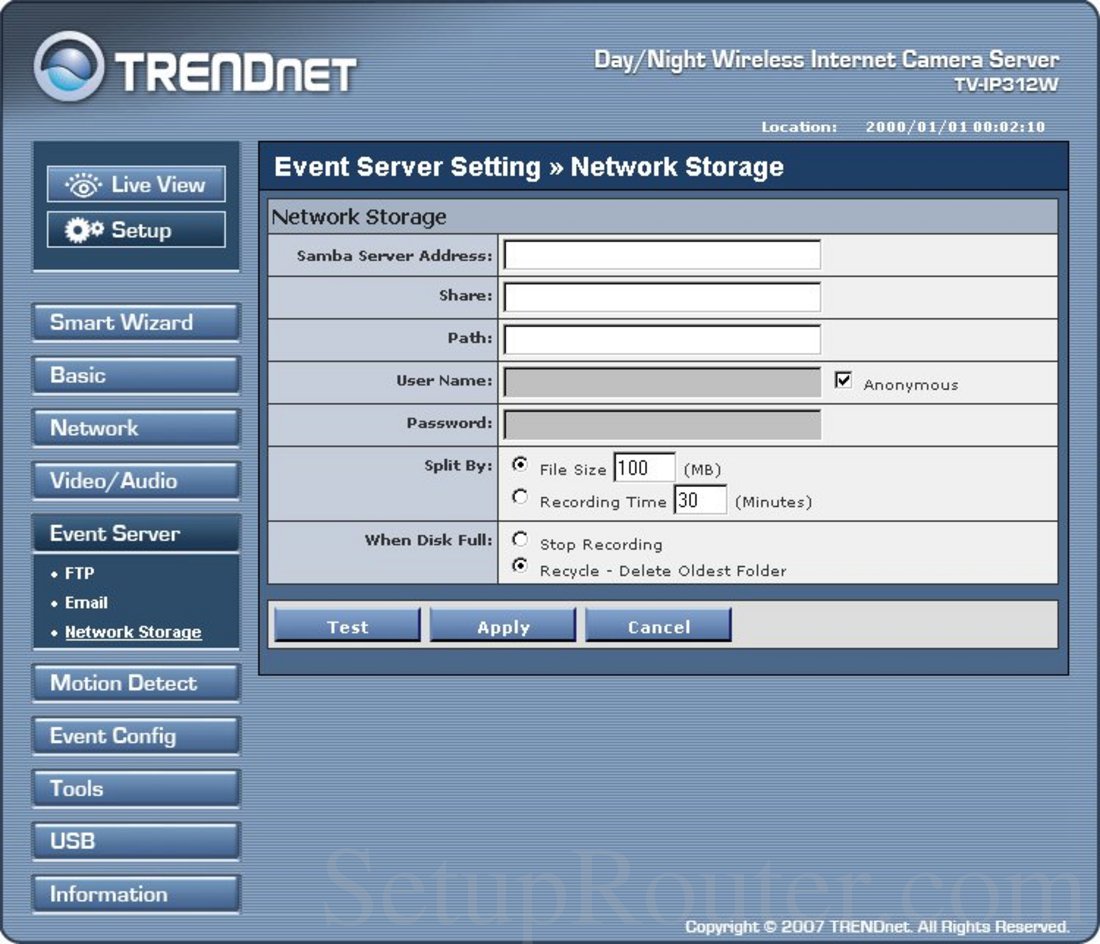 TVIP312W Screenshot Network Storage