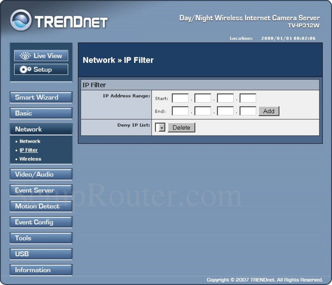 TVIP312W Screenshot IP Filter