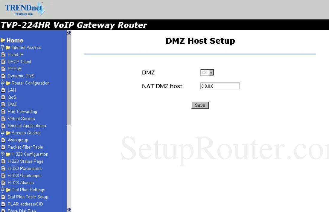 TVP224HR Screenshot DMZ Host Setup