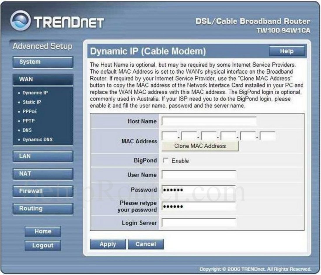 TW100S4W1CA Screenshot Dynamic IP