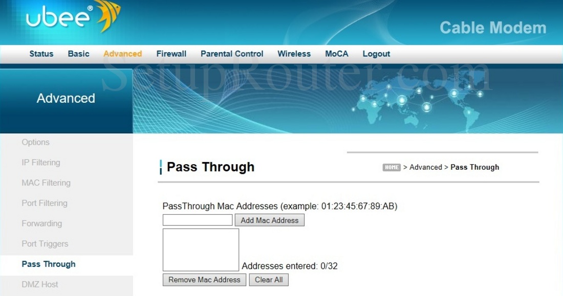 passthrough mac address comcast router