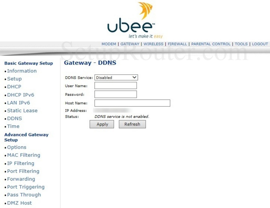 Ubee DVW3201B Screenshot BasicGatewayDDNS