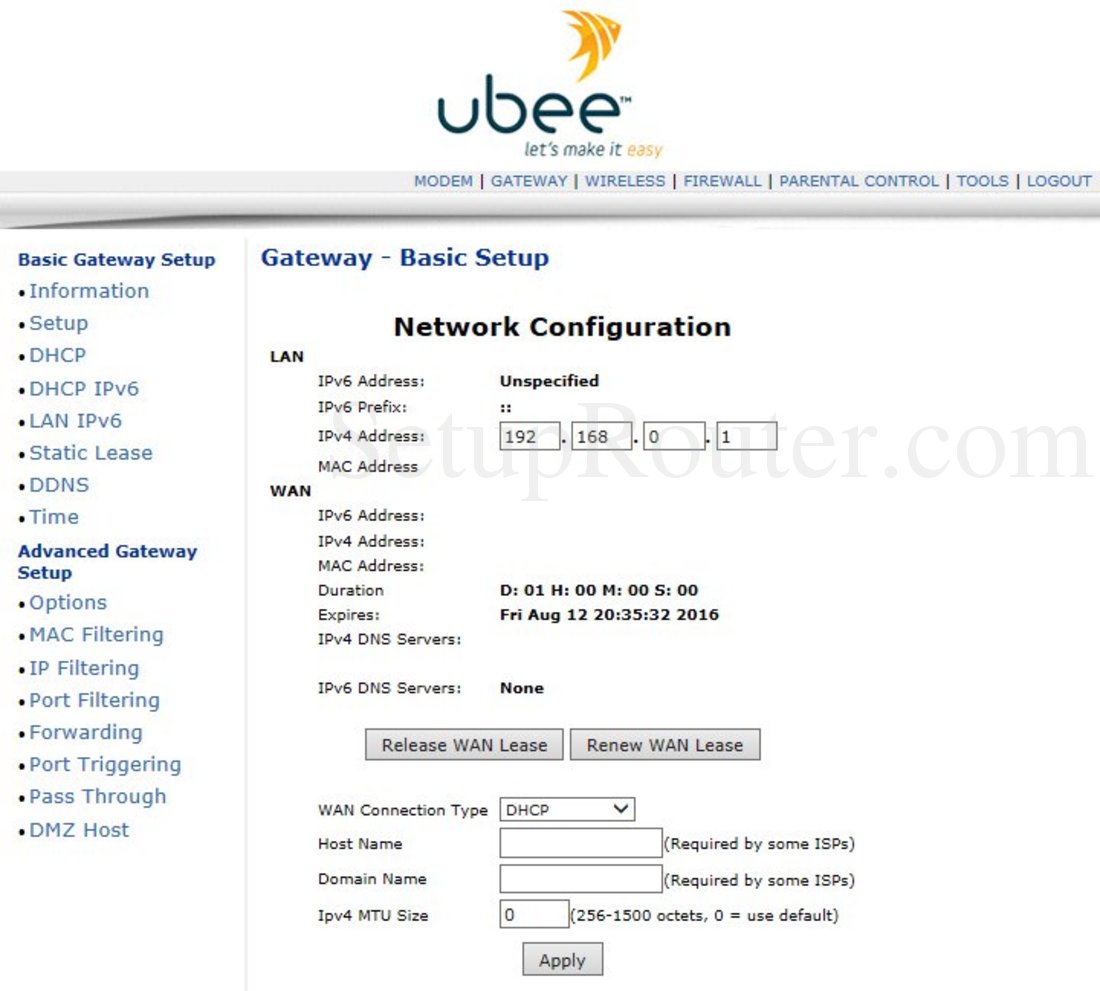 ubee router configuration