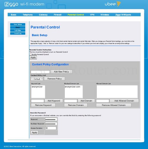 Ubee Parental Control Setup – Ubee DDW3612 Wireless Cable Modem Gateway ...