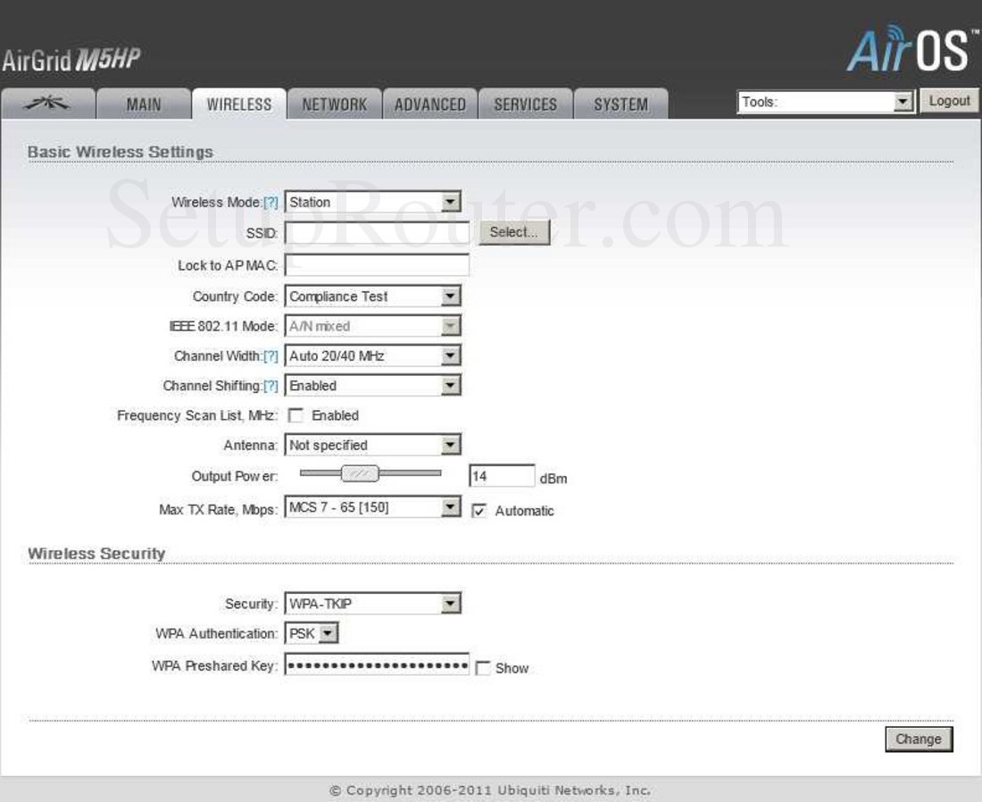 Ubiquiti AirOSAirGridM5HP Screenshot Wireless