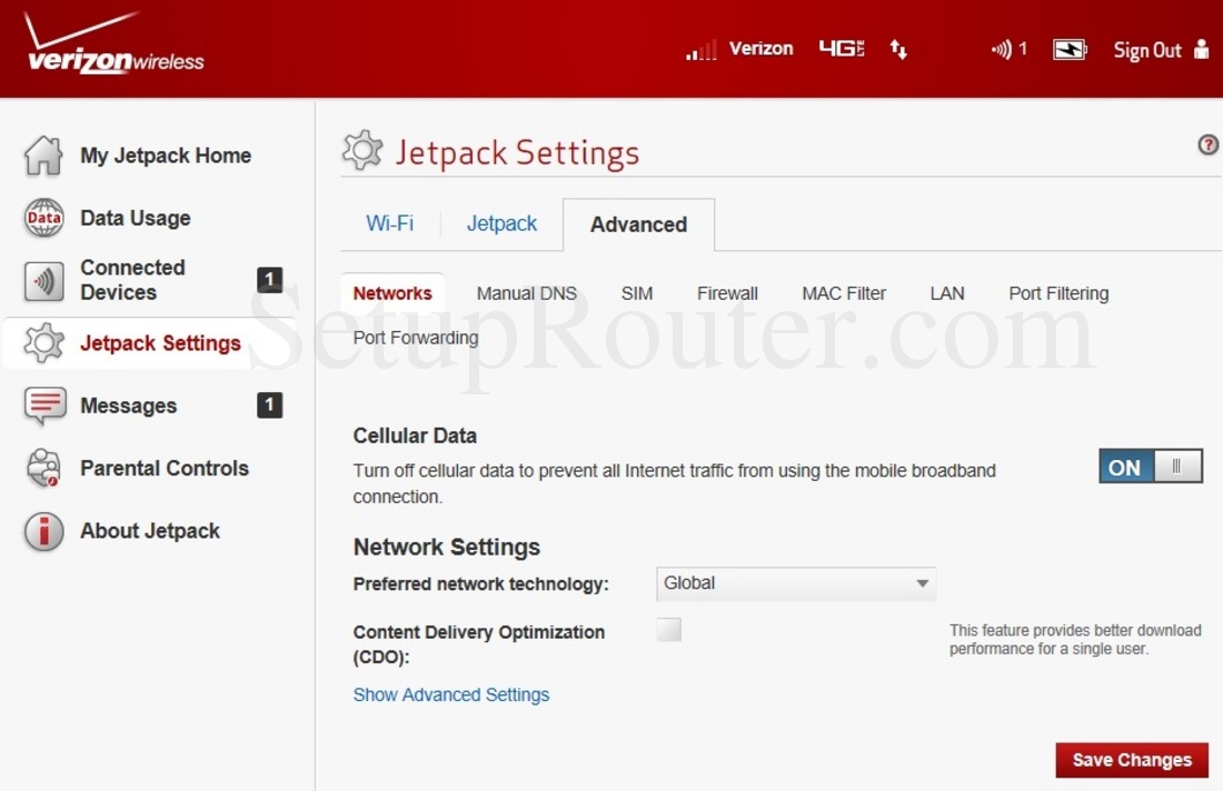 Verizon Jetpack MiFi 6620L Screenshot Networks