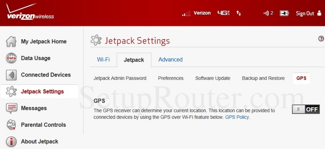 Verizon Jetpack MiFi 6620L Screenshot GPS