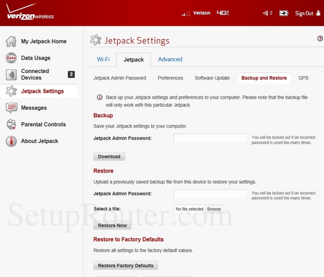 Verizon Jetpack MiFi 6620L Screenshot BackupandRestore
