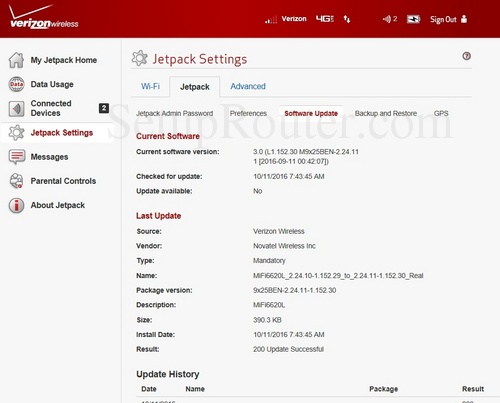 Verizon Jetpack MiFi 6620L Screenshots