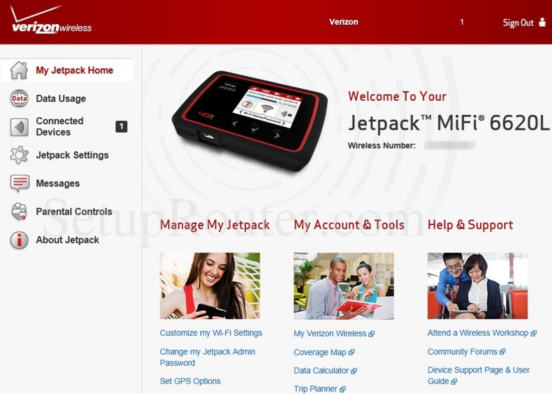Verizon Jetpack MiFi 6620L Screenshot MyJetpackHomeLoggedIn