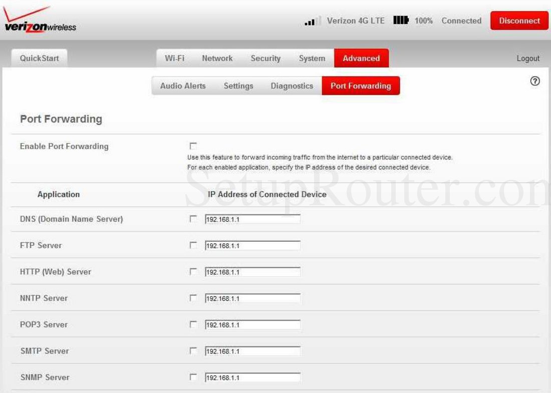 Verizon MiFi4620L Screenshot Port Forwarding