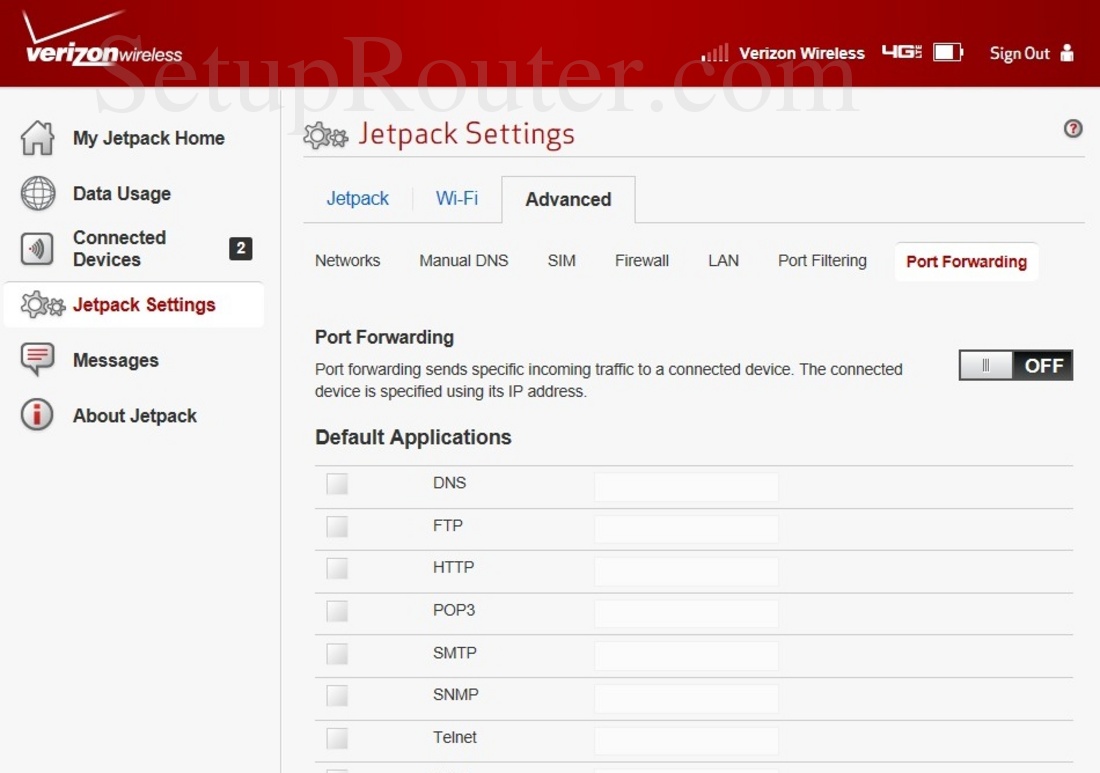 Verizon Novatel MiFi 5510L Screenshot PortForwarding