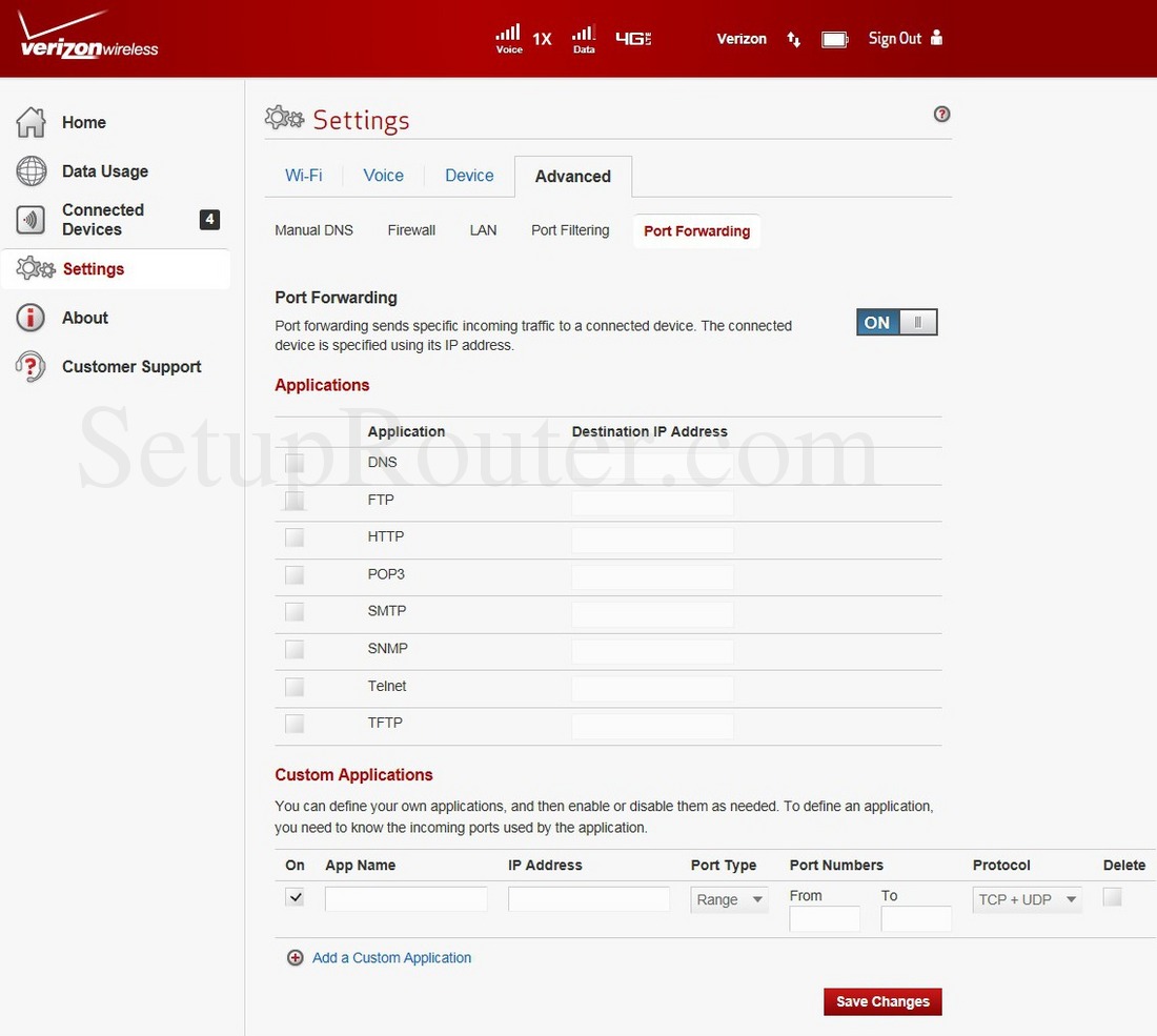 Verizon T1114 Screenshot PortForwarding