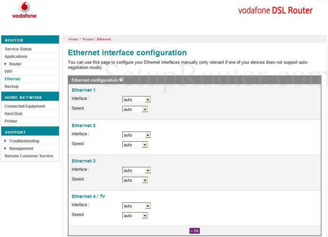 Vodafone ARV4519PW Screenshot Interface Configuration