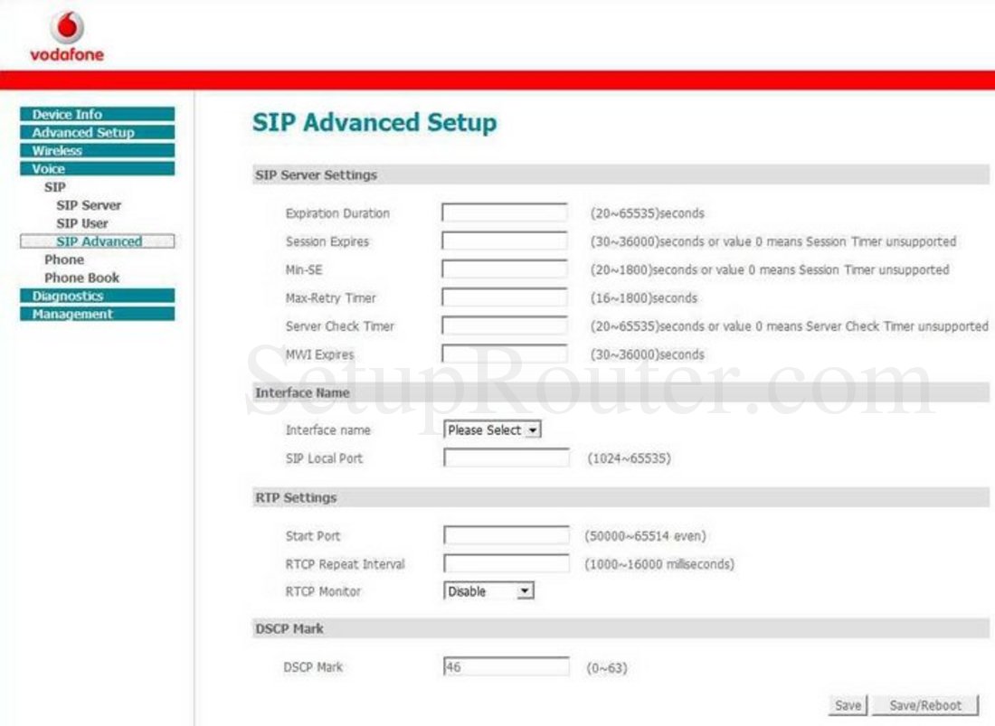 Vodafone HG556a Screenshot SIP Advanced Setup