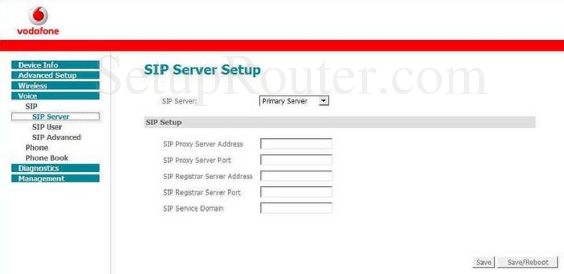 Vodafone HG556a Screenshot SIP Server Setup