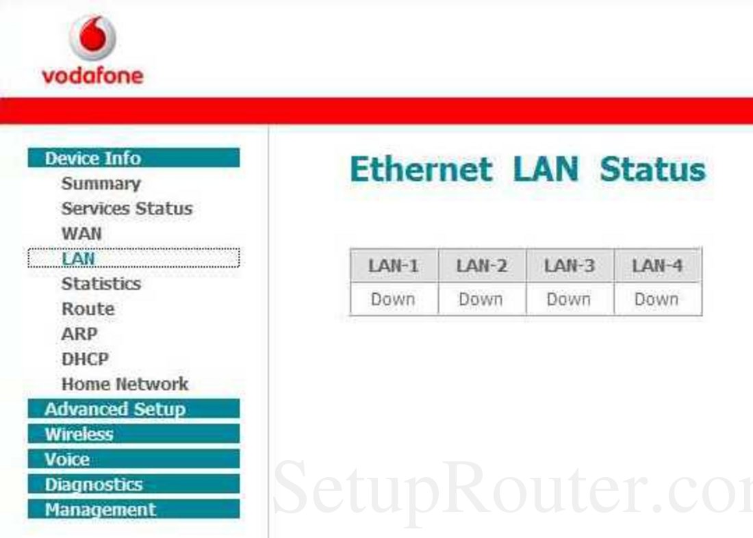 Vodafone HG556a Screenshot LAN Status