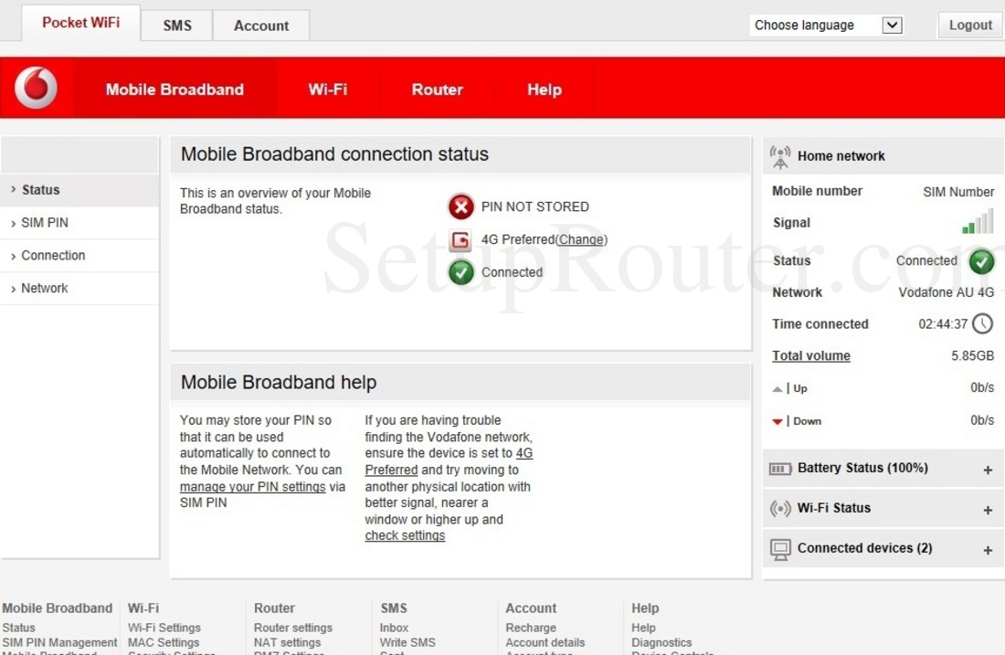 Vodafone R216 Screenshot MobileBroadbandConnectionStatus