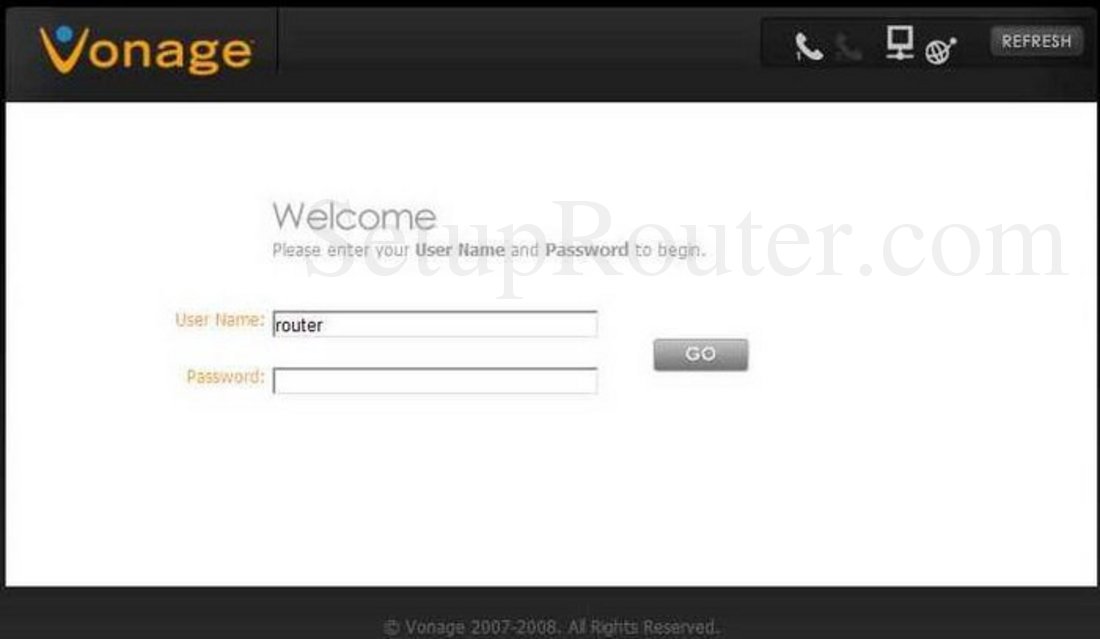 Vonage VDV21VD Screenshot Login