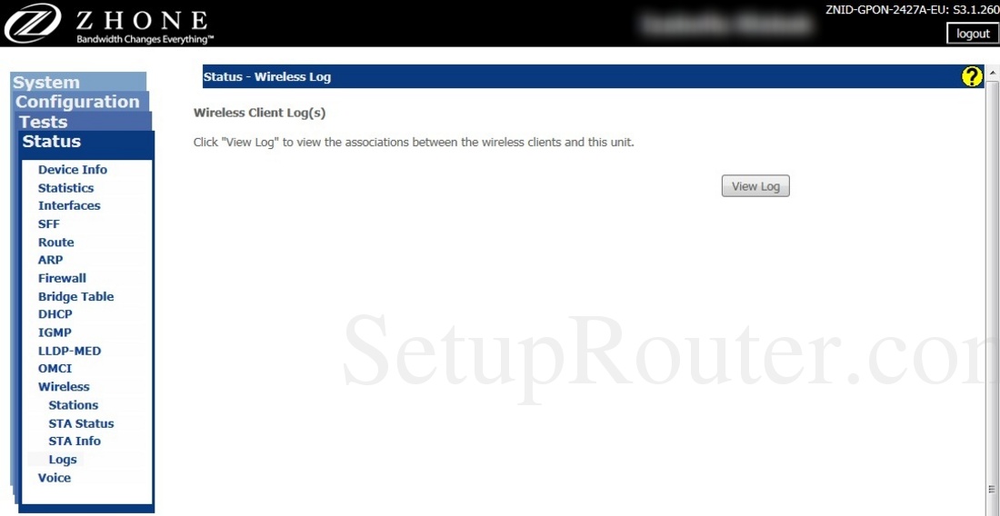 Zhone ZNIDGPON2427AEU Screenshot WirelessLog