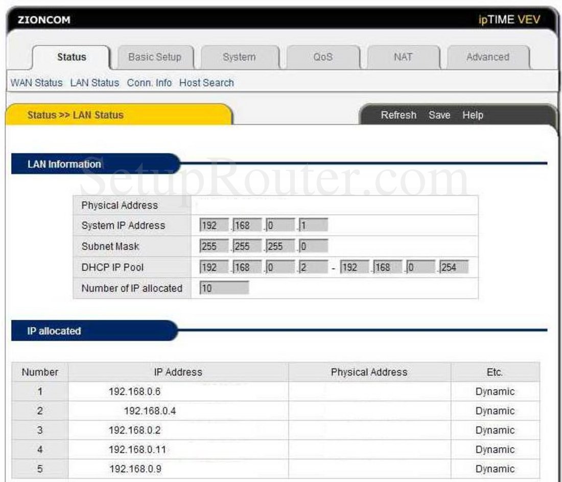 IP0803 Screenshot LAN Status