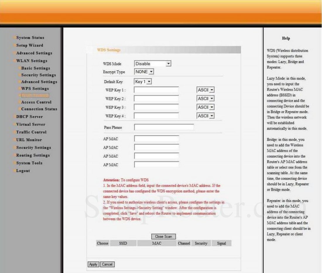 ZSR4154WE Screenshot WLAN Settings WDS Settings