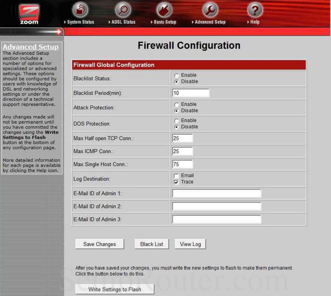 Zoom X55654B Screenshot Firewall Configuration