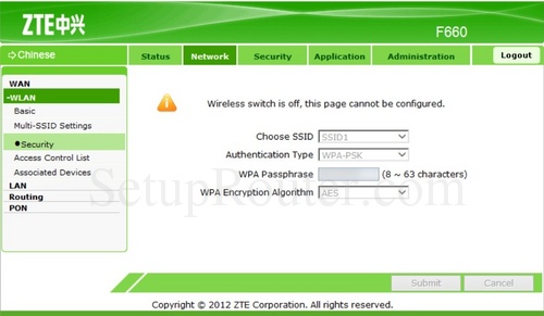 Setup WiFi on the ZTE F660