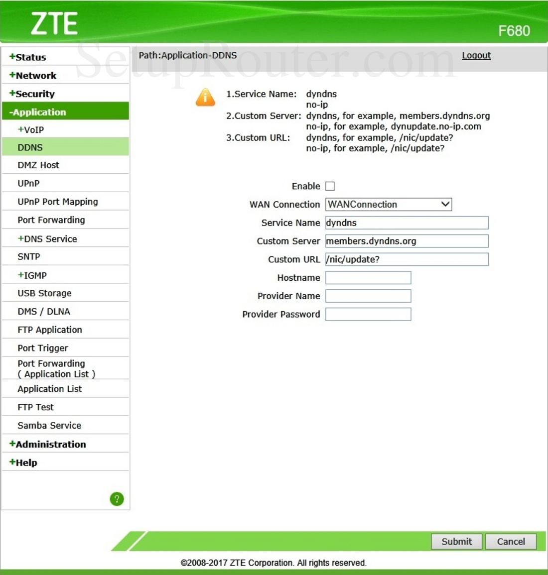 ZTE F680 Screenshot DDNS