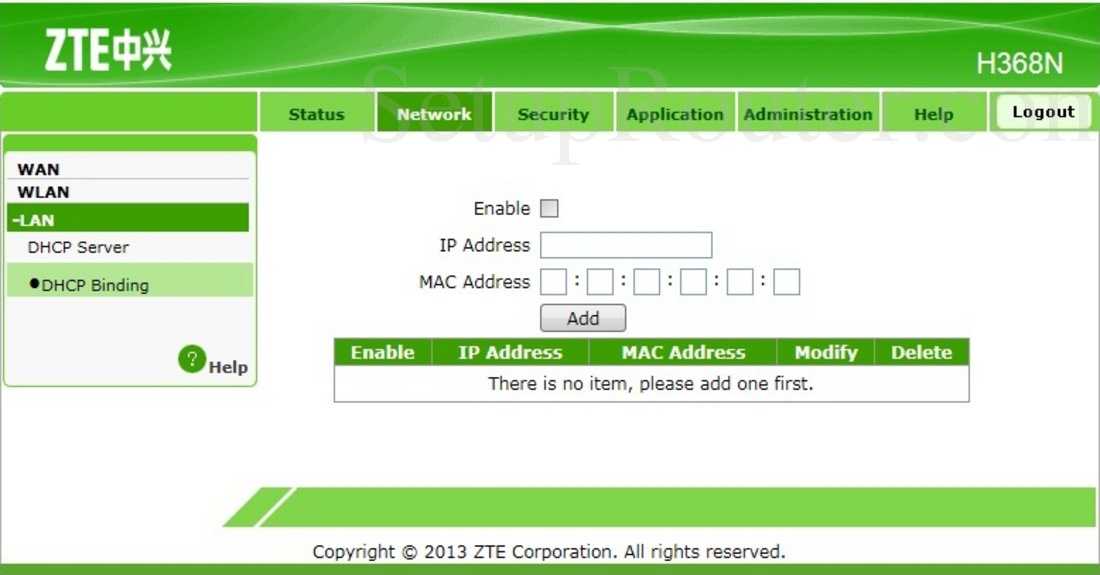 Управление портом dhcp zte