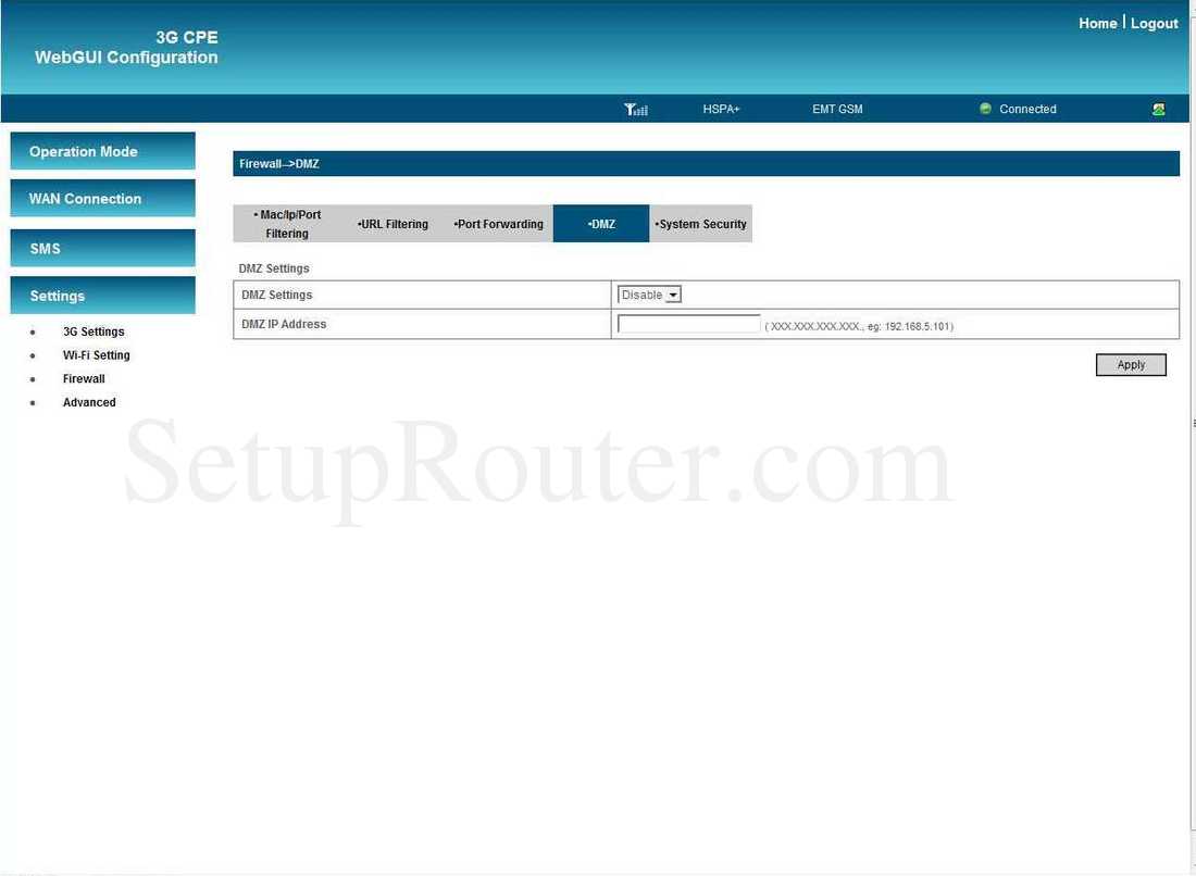ZTE MF29A Screenshot DMZ