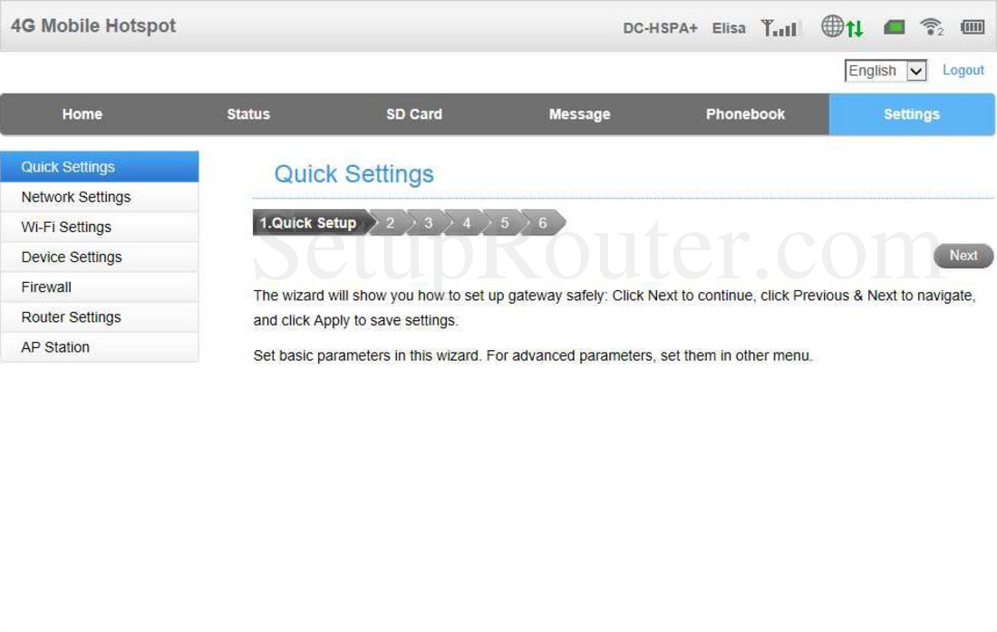 ZTE MF93D Screenshot Quick Settings