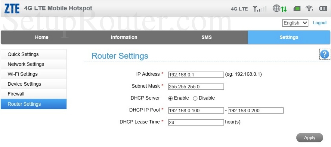 ZTE Z288L Screenshot RouterSettings