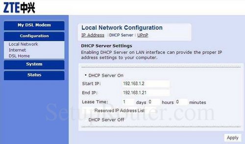 Управление портом dhcp zte