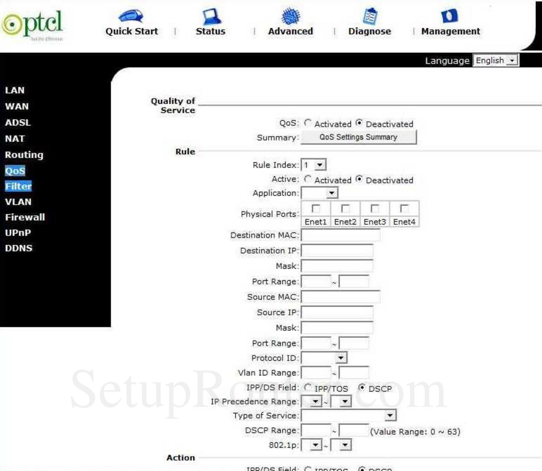 ZTE ZXDSL-831CII Screenshot Advanced - QoS